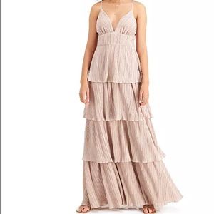 Juniors' Glitter Knit Pleated Tiered Gown